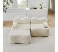 Sweiko Canapé modulaire avec accoudoirs Amovibles et 1 Pouf, Canapé d'angle en Velours avec Base antidérapante, Mousse 32D, Moderne Sofa Compact pour Salon, Appartement(Beige, 2 Seat-L)