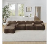 Sweiko Canapé modulaire avec accoudoirs Amovibles et 1 Pouf, Canapé d'angle en Velours avec Base antidérapante, Mousse 32D, Moderne Sofa Compact pour Salon, Appartement (Brown, 4 Seat-L)