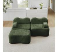 Sweiko Canapé modulaire avec accoudoirs Amovibles et 1 Pouf, Canapé d'angle en Velours avec Base antidérapante, Mousse 32D, Moderne Sofa Compact pour Salon, Appartement (Green, 2 Seat-L)