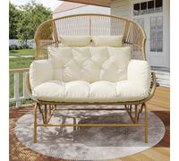 Sweiko Chaise à Bascule Double de Jardin, Chaise Suspendue de Patio, Chaise à Bascule d'extérieur, balançoire de Porche pour Balcon ou terrasse (Natural)