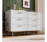 Sweiko Commode à 6 tiroirs, armoires avec pieds en métal, commode haute, pour chambre à coucher et tous les espaces de vie (H 75 x l 120 x P 40 cm)