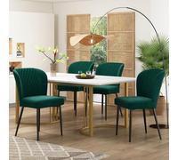 Sweiko Ensemble de 5 meubles de salle à manger - 4 sièges en velours vert foncé avec table à manger rectangulaire - Chaise rembourrée avec 1 pieds en métal doré - Table de salon, cuisine moderne (vert