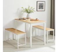 Sweiko Ensemble de Salle à Manger Comprenant 1 Table et 2 bancs, Table de Cuisine avec chaises, Table de Petit-déjeuner de Style Industriel adaptée aux Cuisines et aux Salons (Natural+White)