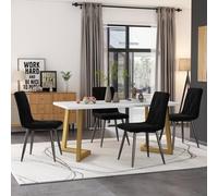 Sweiko Ensemble Table et Chaises(5 Pièces),Table de Salle à Manger aux Pieds Dorésavec 4 Chaises de Noir Twill Velours,Moderne Cuisine Rectangulaire Ensemble Table et Chaises Set (Noir+Or)