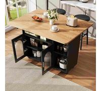 Sweiko Îlot de Cuisine Multifonction avec Rangement, Meuble de Rangement Design en MDF, Étagères Ouvertes et Placards Fermés, Mobilité avec roulettes pour Salon, Cuisine ou Salle à Manger (Noir+Bois)