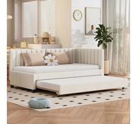 Sweiko Lit Banquette 90 x 200 cm,Modern1 Place lit gigogne,2 in 1 lit Simple Fonctionnel escamotable pour 1 Personne,Samtstoff Beige(no Matelas)