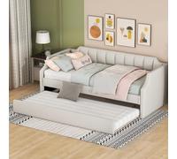 Sweiko Lit Banquette 90 x 200 cm,Modern1 Place lit gigogne,2 in 1 lit Simple, Lit Fonctionnel escamotable pour 1 Personne Canapé-lit escamotable (Beige)