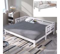 Sweiko Lit de Jour 90 * 190cm, Extensible en Pin Massif, pour Adolescent avec Deuxième Lit et à Ressorts, Forme de Cœur, Blanc