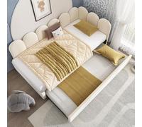 Sweiko Lit de Jour rembourré 90x200 cm avec lit escamotable 90x190 cm, Cadre de lit pour Enfant avec sommier à Lattes, Velours, sans Matelas (Beige)
