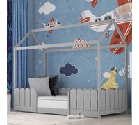 Sweiko Lit d'enfant Lit simple avec sommier à lattes et protection contre les chutes Lit d'intérieur pour garçons et filles Lit en bois massif 90x200 cm Gris (sans matelas)