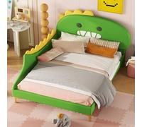 Sweiko Lit d'enfant rembourré 140 * 200cm, Cadre de lit en Forme de Dinosaure, lit Double en PU avec Pieds en métal, lit en Bois à Lattes pour Adolescents,Green