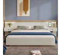 Sweiko Lit Double en Bois 140 x 200CM,Lit Plateforme Moderne avec Port de Charge et Table de Nuit (sans Matelas)