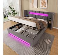 Sweiko Lit en Velours Multifonctionnel 160×200cm, 2 Ports USB, Un éclairage LED, Un système de réglage en Hauteur hydraulique et Un vaste Espace de Rangement sous Le lit doublé de Non-tissé,Dark Gray