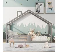Sweiko Lit Enfant en Bois 90 x 200 cm, Cadre de lit Simple avec Lattes et Garde-Corps (no Matelas) Grau