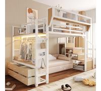 Sweiko Lit Mezzanine Métal 140×200 cm avec Échelle & Placard Intégrés
