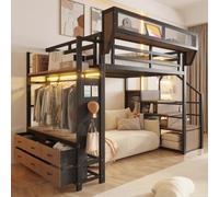 Sweiko Lit Mezzanine Métal 140×200 cm avec Échelle & Placard Intégrés