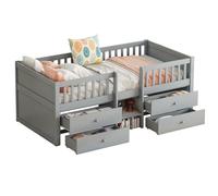 Sweiko Lit mi-hauteur, 90*200cm , 4 tiroirs, rampe, échelle, Pin, Sans matelas, Gris