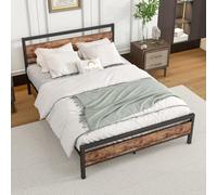 Sweiko Lit Plat en métal et Bois 140x200 cm avec sommier à Lattes | Lit simple robuste, idéal comme lit d'appoint ou pour adolescent
