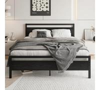 Sweiko Lit Plat en métal et Bois 140x200 cm avec sommier à Lattes | Lit simple robuste, idéal comme lit d'appoint ou pour adolescent