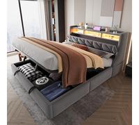 Sweiko Lit rembourré 180 x 200 cm, sommier hydraulique avec Prise électrique et Compartiment de Rangement, Pieds de lit allongés, Tissu Velours (Grey, 180 x 200 cm)