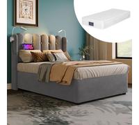 Sweiko Lit rembourré Lit simple avec lampe de lecture et fonction de chargement Tête de lit avec espace de rangement Cadre de lit en velours Lit pour adolescent 90x200 avec sommier à lattes,Gris(Avec