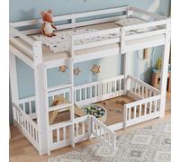 Sweiko Lit superposé avec échelle à Angle Droit 90X200 cm, Cadre de lit avec Rails et Portes, couchette inférieure sans Lattes