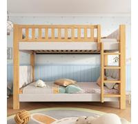 Sweiko Lit Superposé Enfant 90x200 cm avec Tête de Lit Rembourrée, Girs | Lit Simple en Bois d'hévéa, Échelle Droite, Barrière de sécurité, Sommier à Lattes, sans Matelas, pour Petit espace
