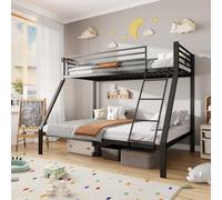 Sweiko Lit Superposé Métal 90x200 & 140x200 cm avec Échelle Réversible,Noir | Lit Double, Barrières de Sécurité, Sommier à Lattes, sans Matelas, Gain de Place pour Chambre Ado et Adulte