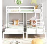 Sweiko Lit Superposé Triple, Cadre de Lit Triple avec échelle Latérale, 90x200cm Lit en Bois avec Support de Lattes, pour Adolescents, Blanc(sans Matelas)