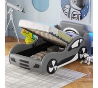Sweiko Lit Voiture Course Enfant 90x200 cm avec Sommier à Lattes Lit Coffre avec Rangement sous Le Lit, Cadre de Lit, Chambre à Coucher(sans Matelas) (Gris)