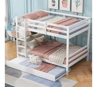 Sweiko Lits superposés 140 * 200cm, Lits pour Enfants avec Lits escamotables, Cadres de lit avec Garde-Corps Hauts, escaliers Stables,White