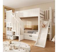 Sweiko Lits superposés avec toboggans, Lits avec barrières de Protection Contre Les Chutes, Cadres de lit avec fenêtres et toits (245 x 166 x 162 cm)