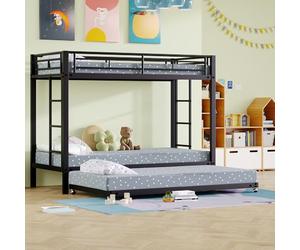 Sweiko Lits Superposés en Fer avec Lit Gigogne, pour Enfants avec Garde-Corps Hauts, Cadre Familial pour Deux Enfants (Noir, 90 * 200cm)