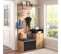 Sweiko Lot de 4 porte-manteaux avec 4 patères, miroir, armoire à chaussures, porte-manteau mural, étagère supérieure, couloir banc