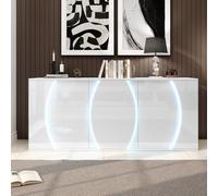 Sweiko Meuble d'appoint LED pour Salon 150 x 40 x 70 cm | 3 portes, portes design, blanc, aggloméré