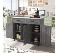 Sweiko Meuble de Rangement Buffet Multifonction en Bois Clair avec Tiroirs et Roues, Design Contemporain pour Cuisine, Salon et Bureau, Couleur Bleu Clair