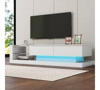 Sweiko Meuble TV, bas, moderne, avec éclairage LED 16 couleurs, armoire de rangement avec étagères en verre ouvertes, meuble de rangement élégant pour TV de 60" (140 x 38 x 38 cm)