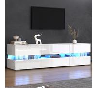 Sweiko Meuble TV blanc brillant 160 x 39 x 45 cm avec éclairage LED en verre acrylique Vitrine de salon pour TV de 70"