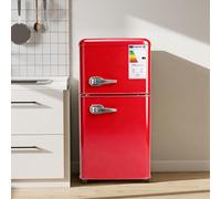 Sweiko Réfrigérateur à deux portes (86 litres), compartiment réfrigérateur 56 litres + compartiment congélateur 30 litres, 7 niveaux de réglage de la température Red)