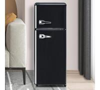 Sweiko Réfrigérateur rétro,Congélateur armoireé clairage LED combinaison réfrigérateur congélateur, à deux portes, volume total de 92 litres avec 28 litres de capacité de congélation (Black)