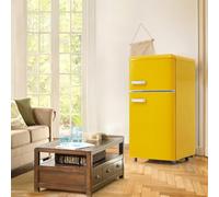 Sweiko Réfrigérateur vintage, réfrigérateur à double porte supérieure et inférieure, volume total 72 litres, volume du congélateur 21 litres[Classe énergétique E] (Yellow)