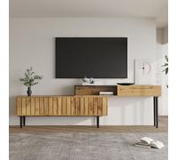 Sweiko support TV avec design de marbre et de veines de bois,bord PVC,pieds en fer,couleur bois foncé,gain de place