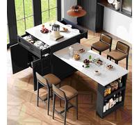 Sweiko Table à de Salle Manger Multifonction Extensible avec Rangement, Design en MDF, Meuble de Cuisine Buffet Cuisine avec Étagères et Tiroir, Idéal pour Salon et Salle à Manger, Noir+Bois