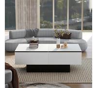 Sweiko Table basse multifonctionnelle, table basse avec espace de rangement caché, table basse de salon, table d'appoint avec socle stable, buffet de rangement blanc avec table extensible