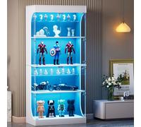 Sweiko Vitrine à Quatre étages, avec des éléments latéraux dotés d'un Espace de Rangement, d'un éclairage LED, de Portes vitrées et de capteurs intelligents, idéale pour Le Salon (White)