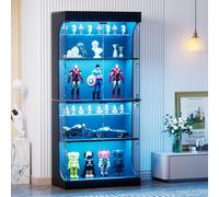 Sweiko Vitrine à Quatre étages, avec des éléments latéraux dotés d'un Espace de Rangement, d'un éclairage LED, de Portes vitrées et de capteurs intelligents, idéale pour Le Salon (Black)