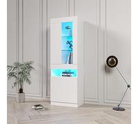 Sweiko Vitrine avec éclairage LED 16 Couleurs Vitrine étagère Debout avec 2 Portes et 5 étagères Meuble de Salon Blanche éléments Muraux de Salon Armoires LED Buffet étagère Haute Bibliothèque