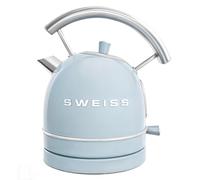 SWEISS Bouilloire électrique vintage KTL6 1,5L, Inox compacte pratique 2200W, Ébullition rapide, Niveau d'eau visible et gradué, Arrêt automatique, Socle 360°, Bleu