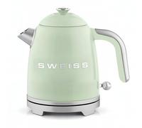 SWEISS Bouilloire électrique vintage KTS7, 1L, Inox compacte pratique 1000W, Ébullition rapide, Niveau d'eau visible et gradué, Arrêt automatique, Base pivotante 360°, Vert