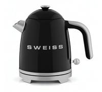 SWEISS Bouilloire électrique vintage KTS9, 1L, Inox compacte pratique 1000W, Ébullition rapide, Niveau d'eau visible et gradué, Arrêt automatique, Base pivotante 360°, Noir